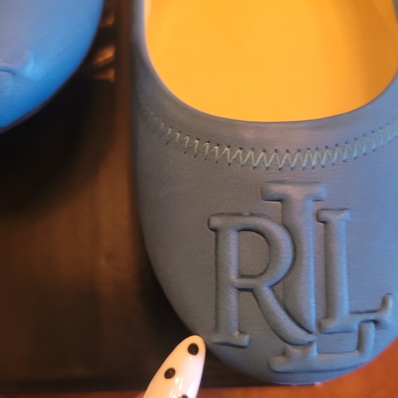 NWOT Ralph Lauren Royal Blue Turquoise Cobalt RL Logo Flats Size 9 - Picture 6 of 7